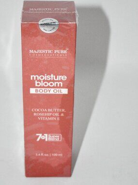 Majestic Pure Moisture Bloom Body Oil 3.4 oz Cocoa Butter Rosehip Vitamin E NWT